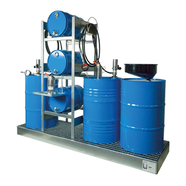 Fassregal - Für 3x60 und 3x200 L Fässer - Durchlaufzähler - Druckluft Pumpe